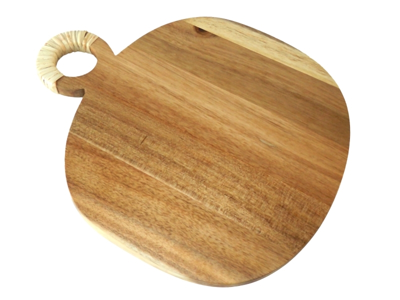 Artisanal Acacia Wood Cutting Board with Rattan Accent Handle